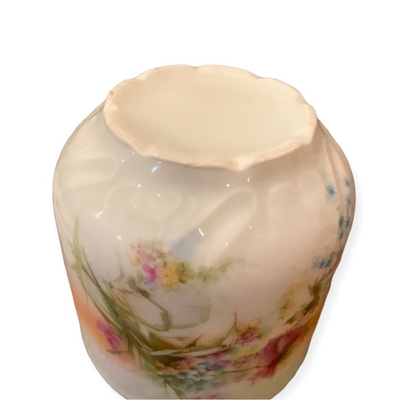 Antique Victorian Hand-Painted Peach Floral XL Shaving Scuttle Mug & Saucer Set - Picture 9 of 12